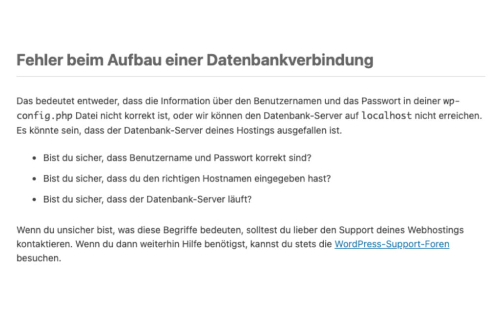 WordPress Fehlermeldungen